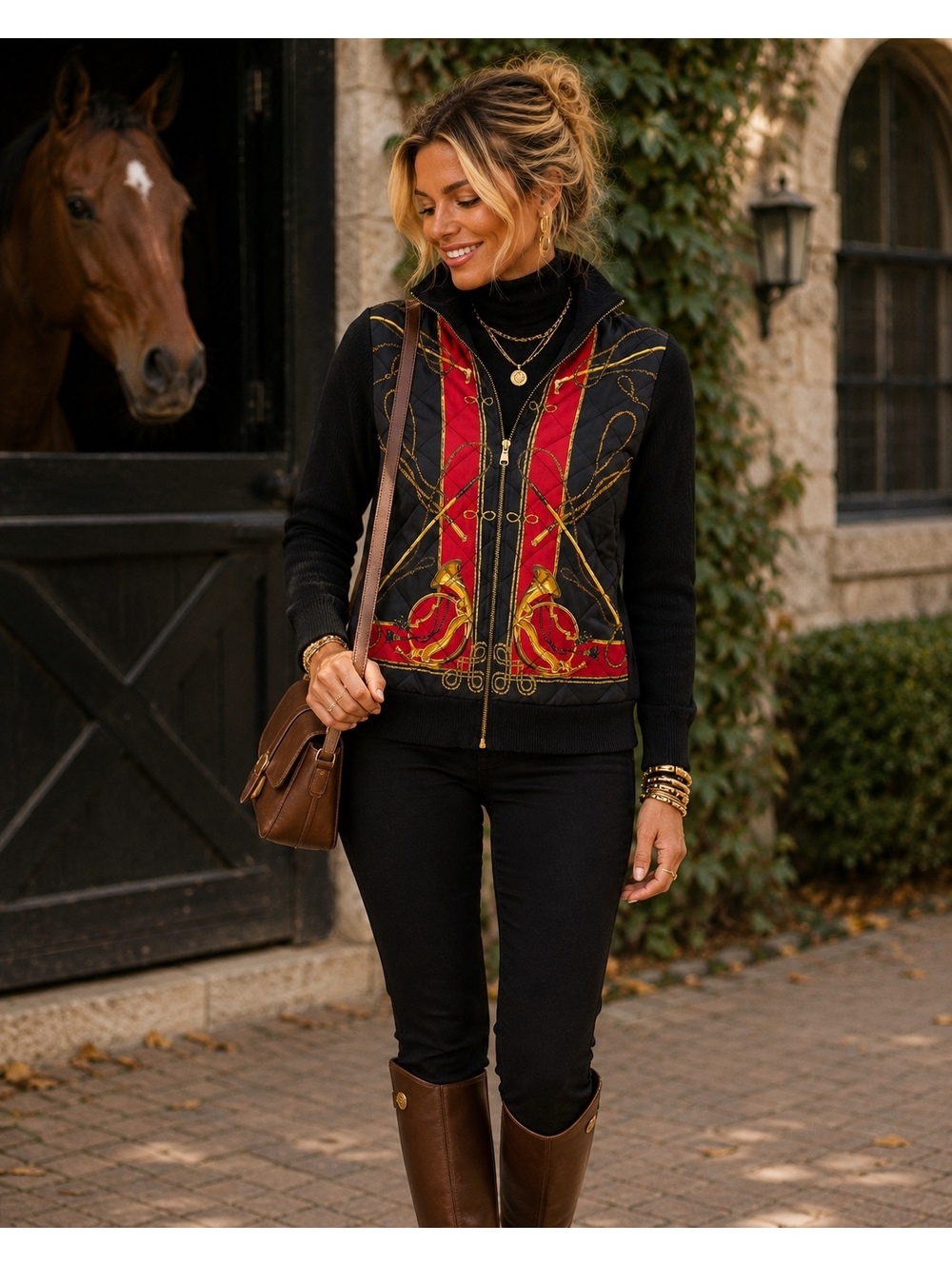 Lauren Ralph Lauren Equestrian Quilted silk front Zip Jacket Old Money Preppy M